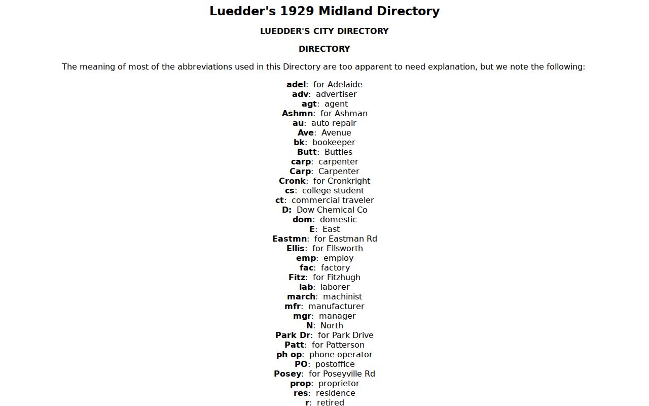 Midland city directory digitized 1929 directory landing page