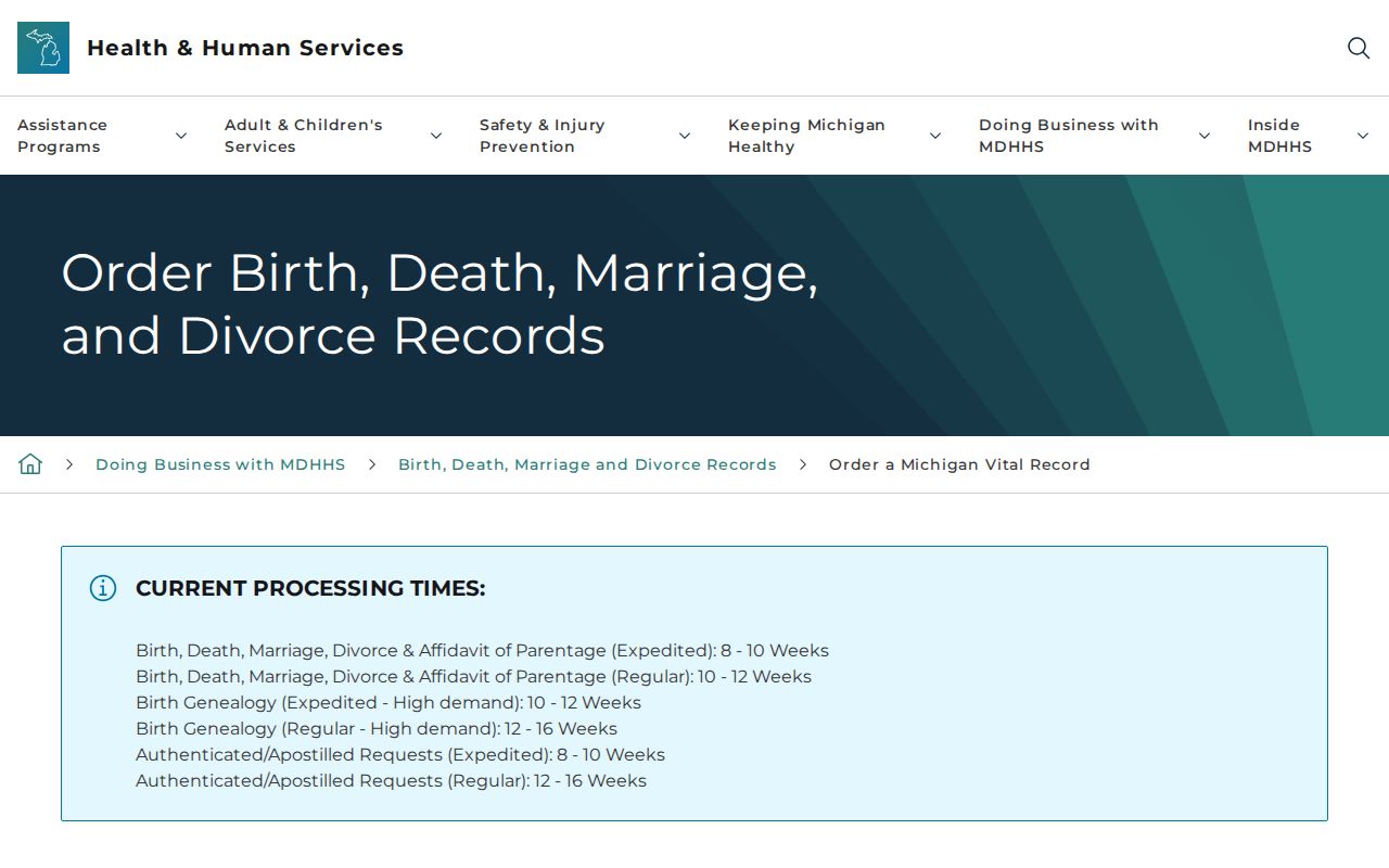Midland residents directory Michigan vital-record order page