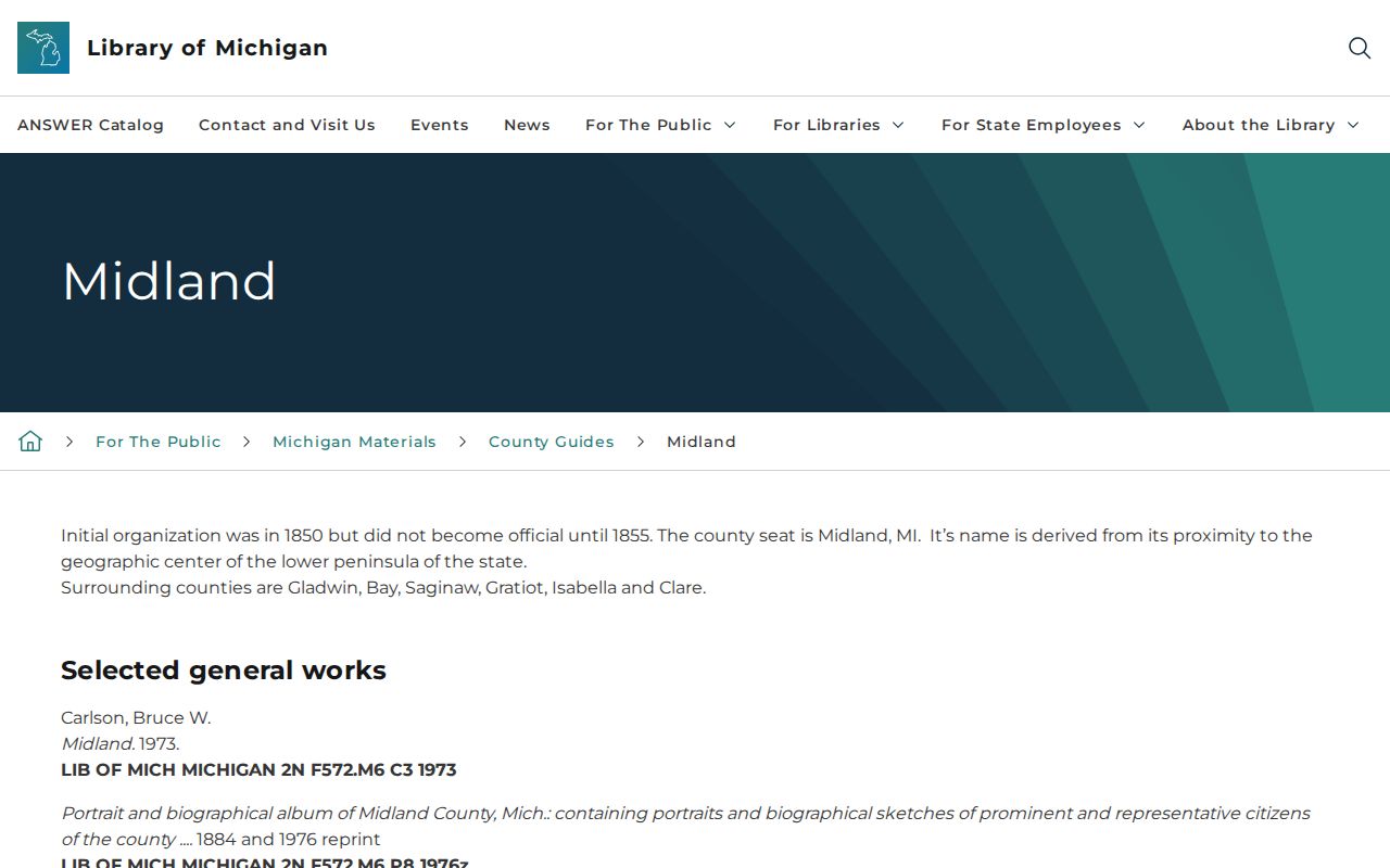 Midland previous residents Library of Michigan county guide