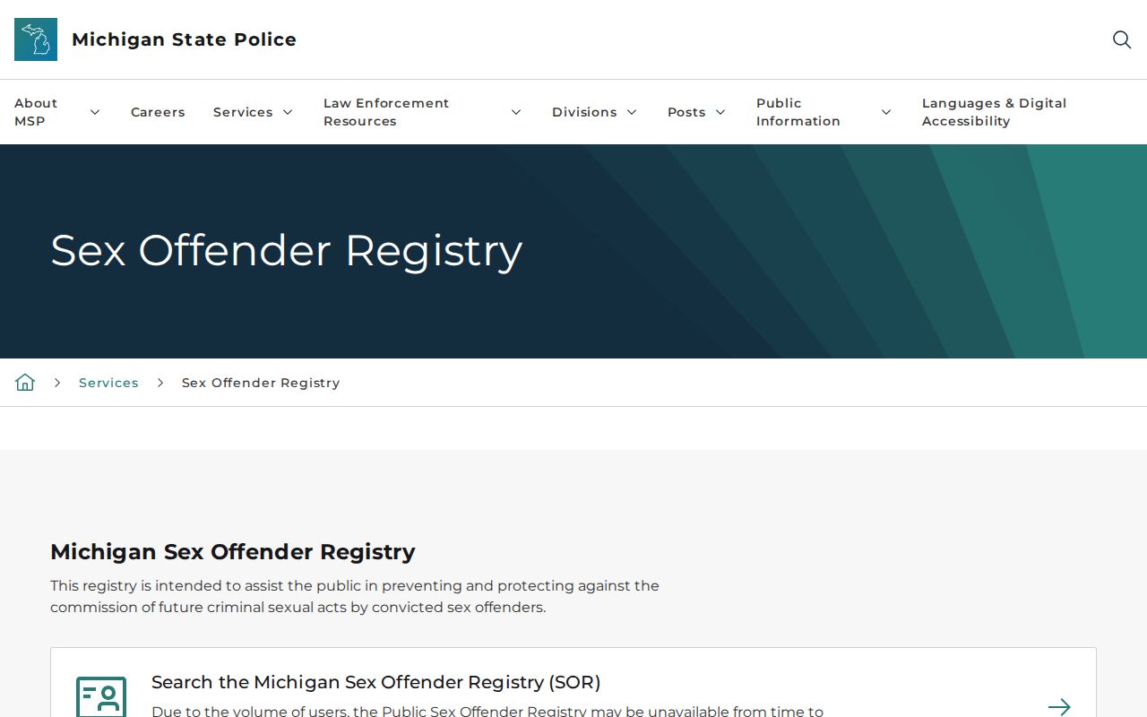 Midland resident lookup Michigan State Police sex offender registry guidance