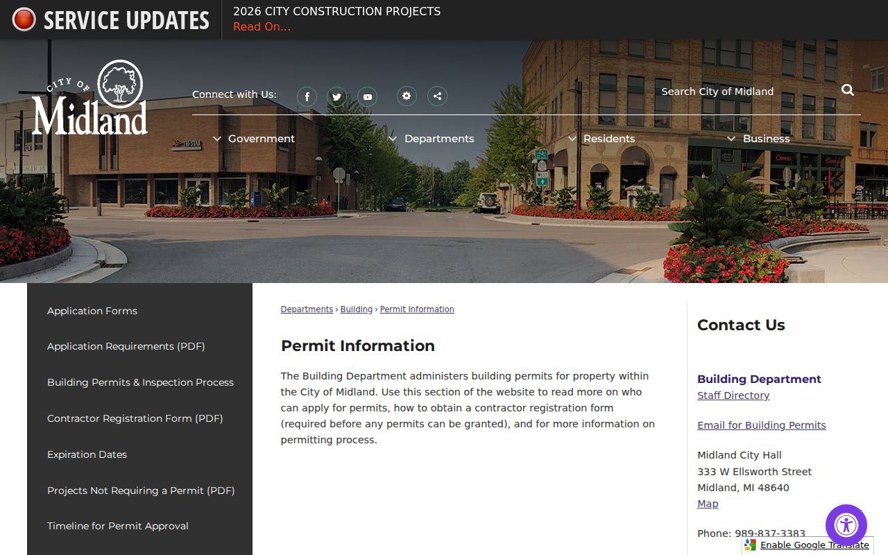 Midland street directory City Building Department permit information