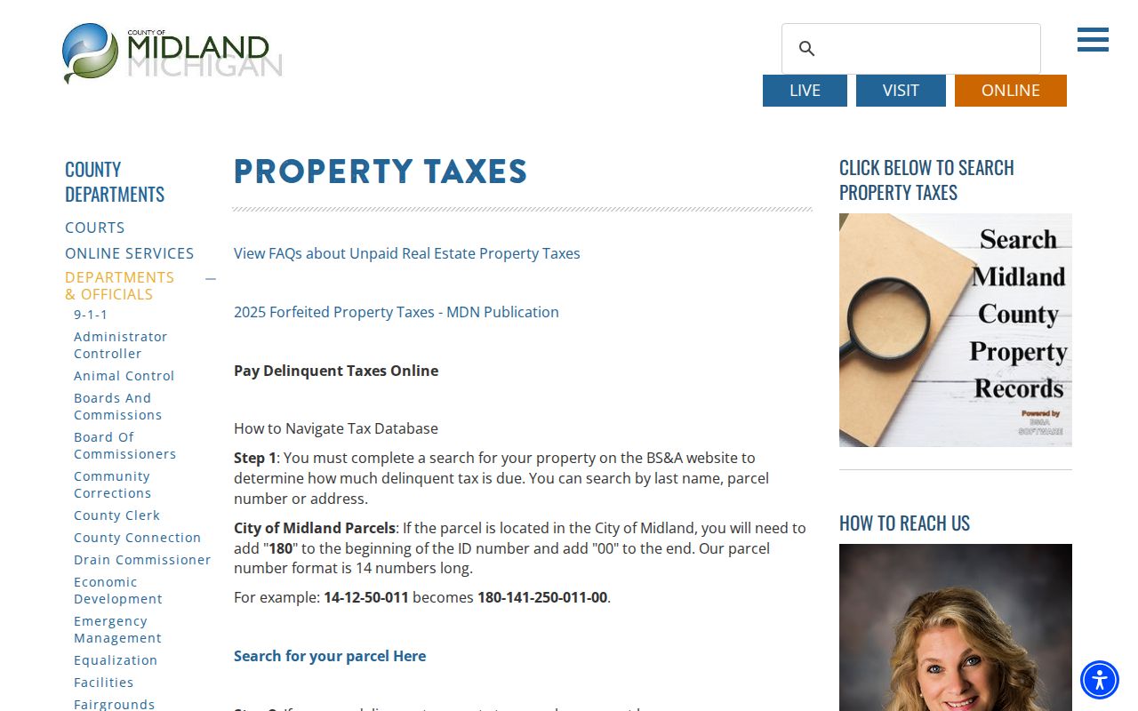 Midland street directory Treasurer property-tax search guidance