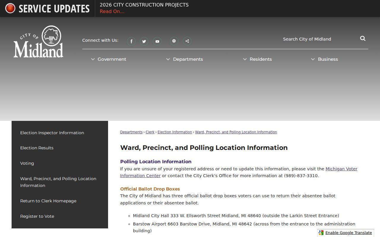 Midland ZIP code directory city ward and precinct map